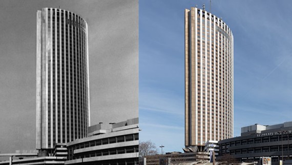 Exteriorul complexului hotelier cu aspect de beton nu s-a schimbat aproape deloc până în prezent. (© Daniel Osso)